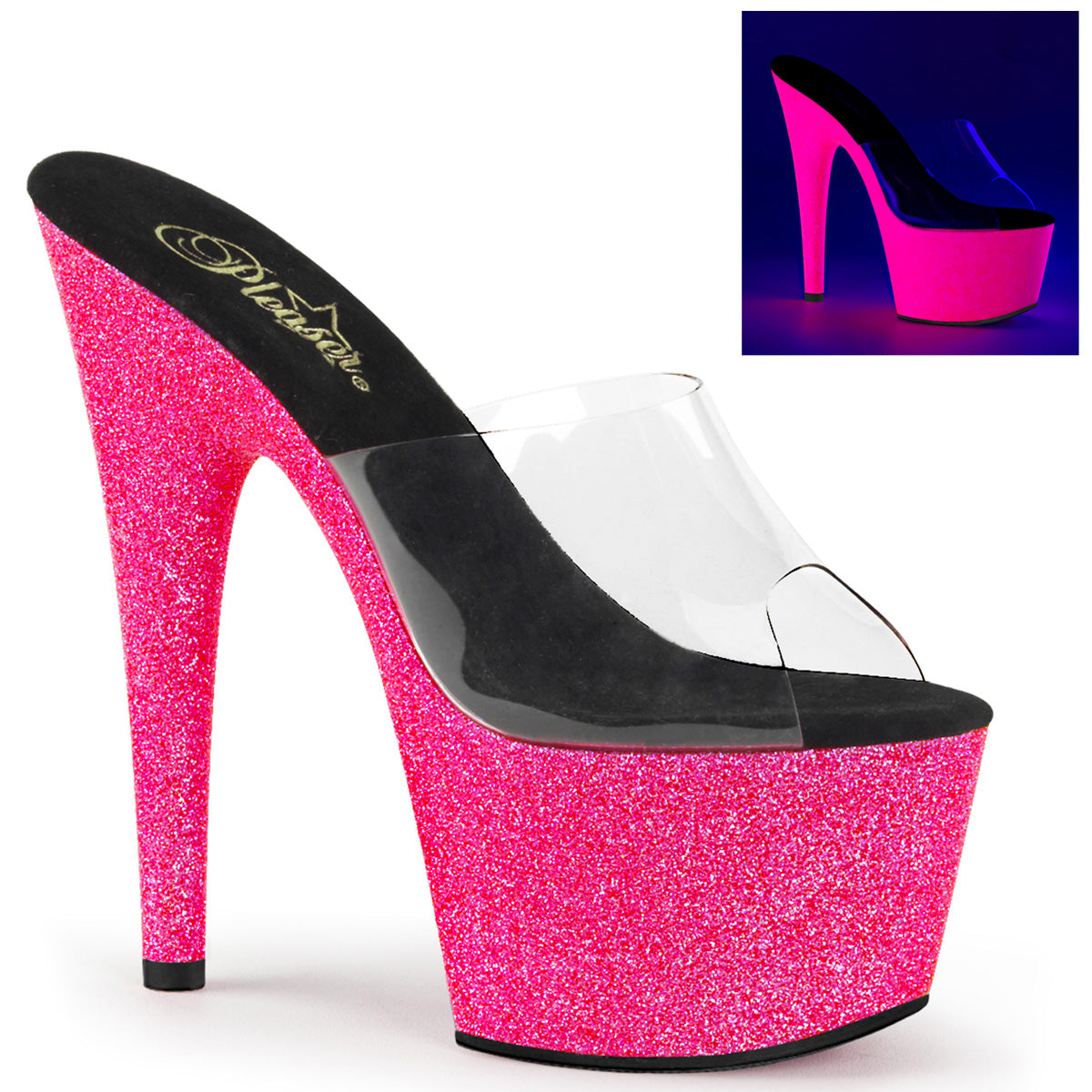 Pleasers Adore-701Uvg - Clr/Neon H. Pink Glitter