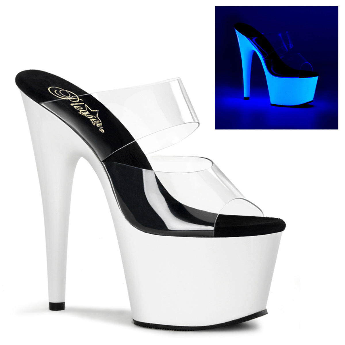 Pleasers Adore-702Uv - Clr/Neon Wht