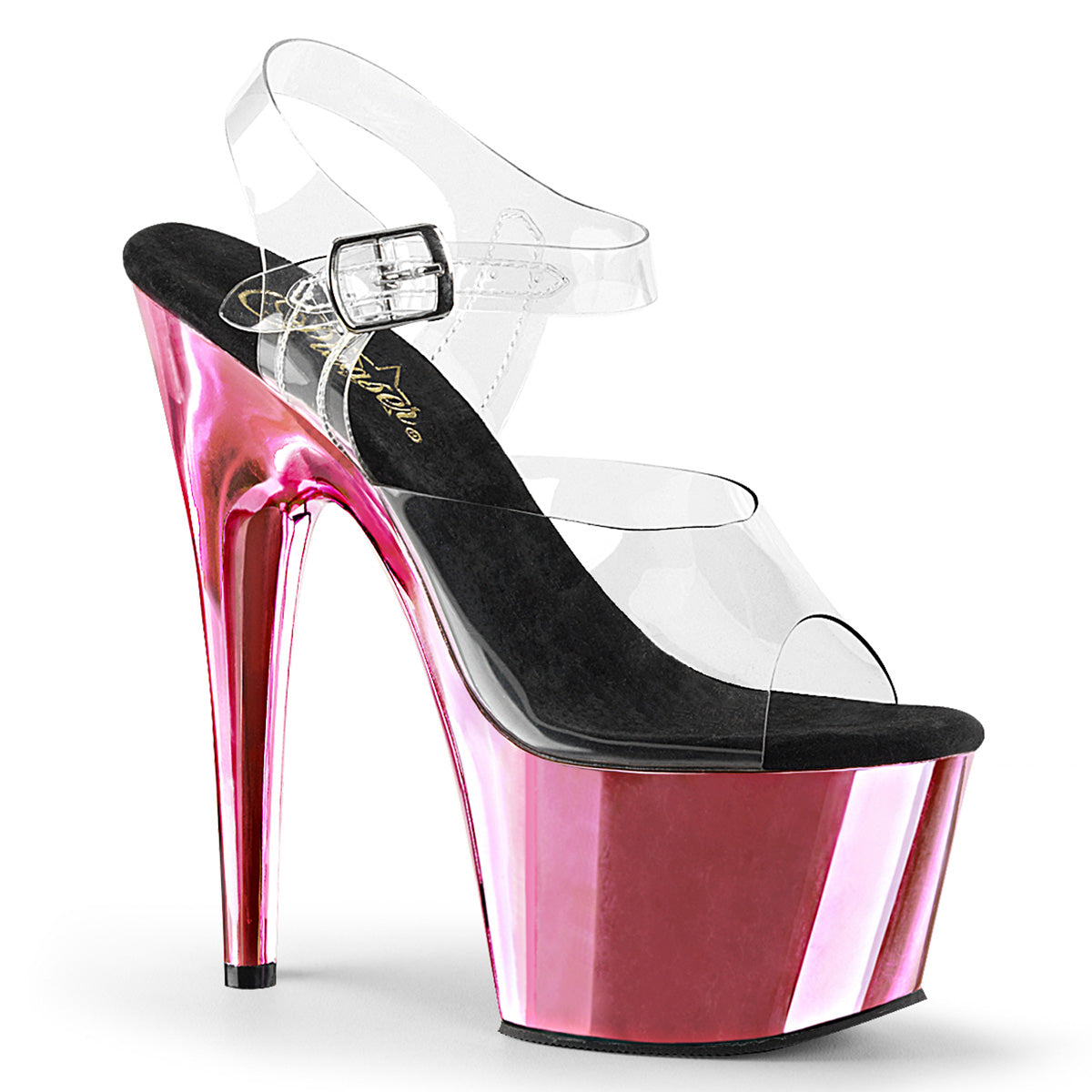 Pleasers Adore-708 - Clr/B. Pink Chrome