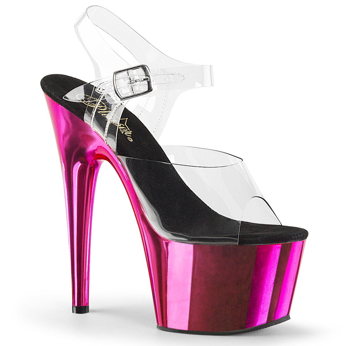 Pleasers Adore-708 - Clr/H. Pink Chrome