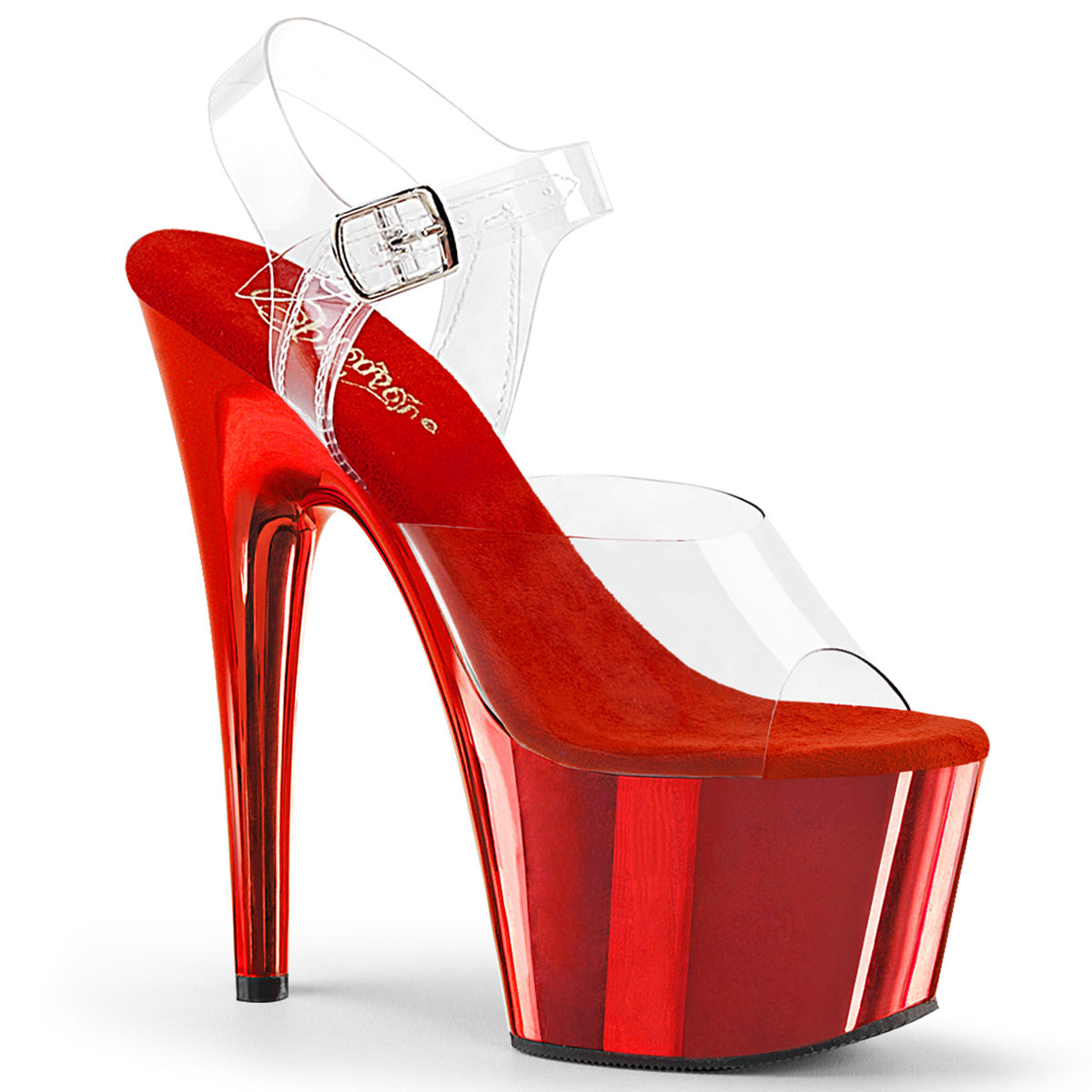 Pleasers Adore-708 - Clr-Matching/Red Chrome