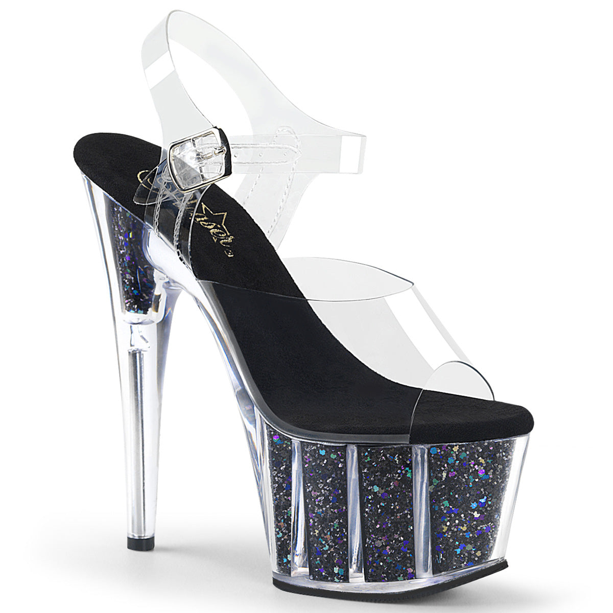 Pleasers Adore-708Cg - Clr/Blk Confetti Glitter