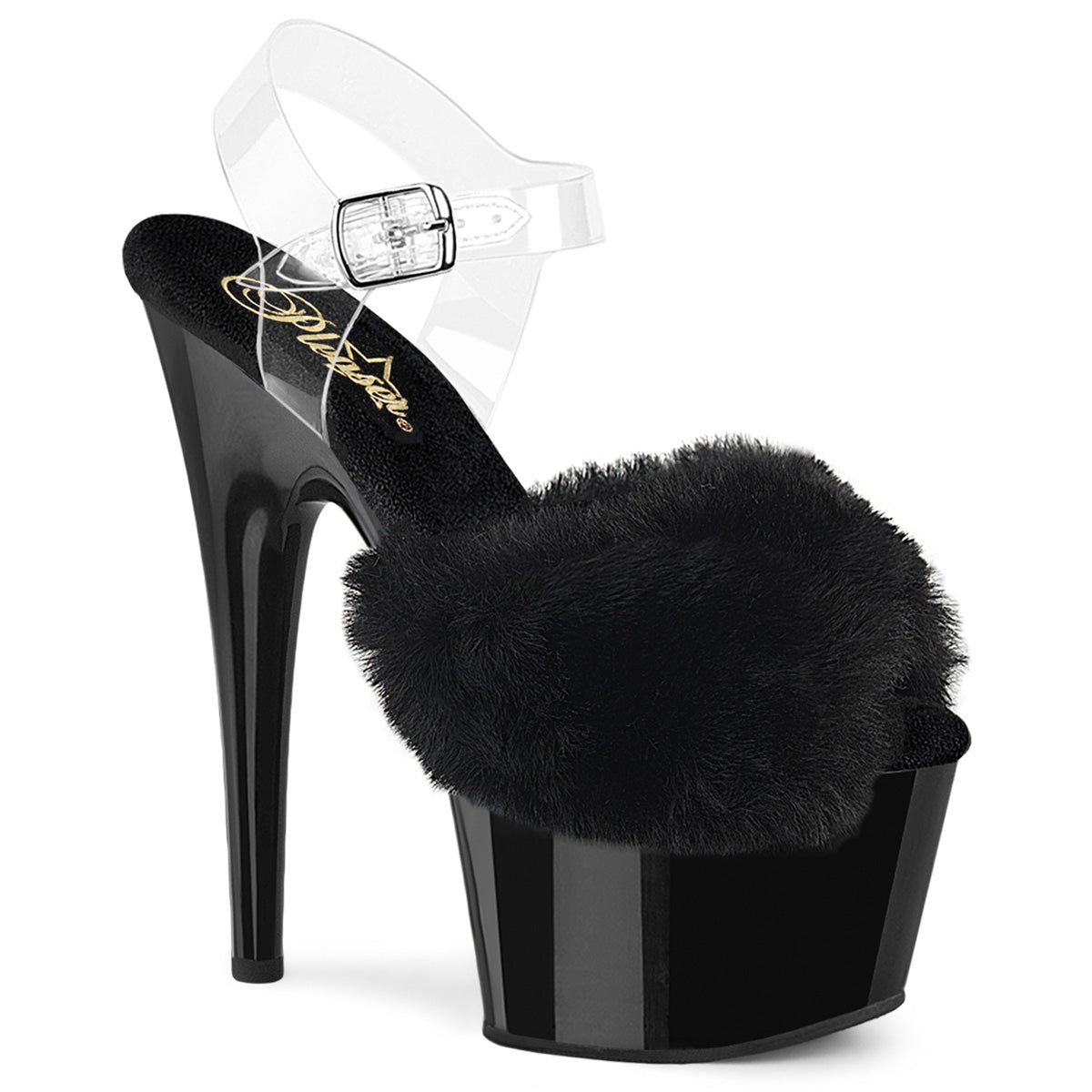 Pleasers Adore-708Fur - Blk Faux Fur-Clr TPU/Blk