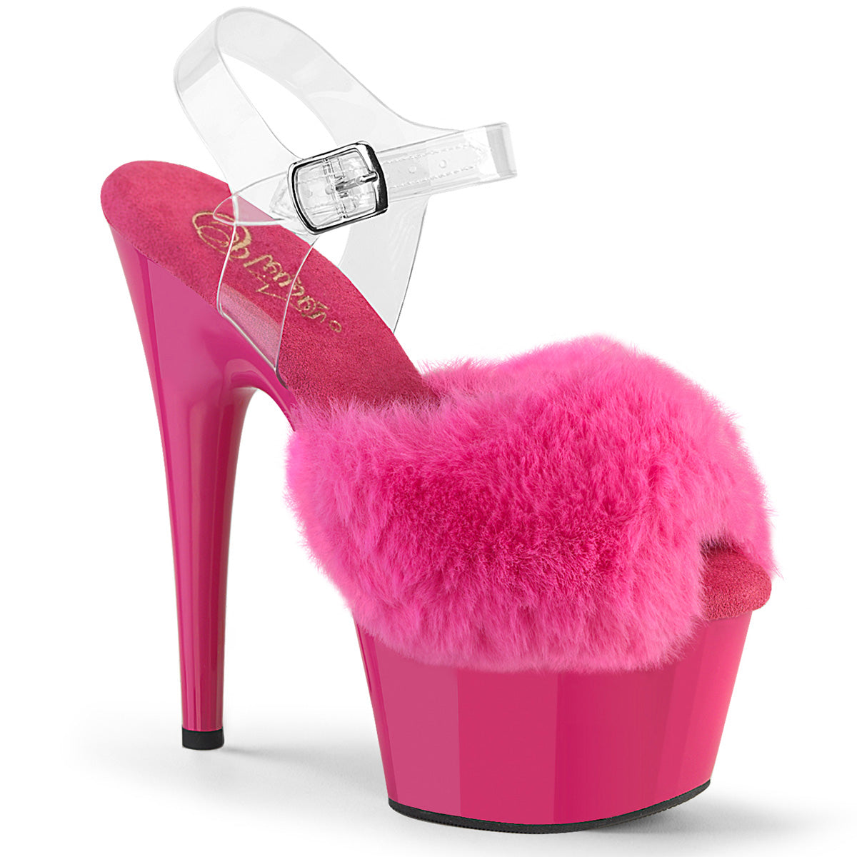 Pleasers Adore-708Fur - Fuchsia Faux Fur-Clr TPU/Fuchsia