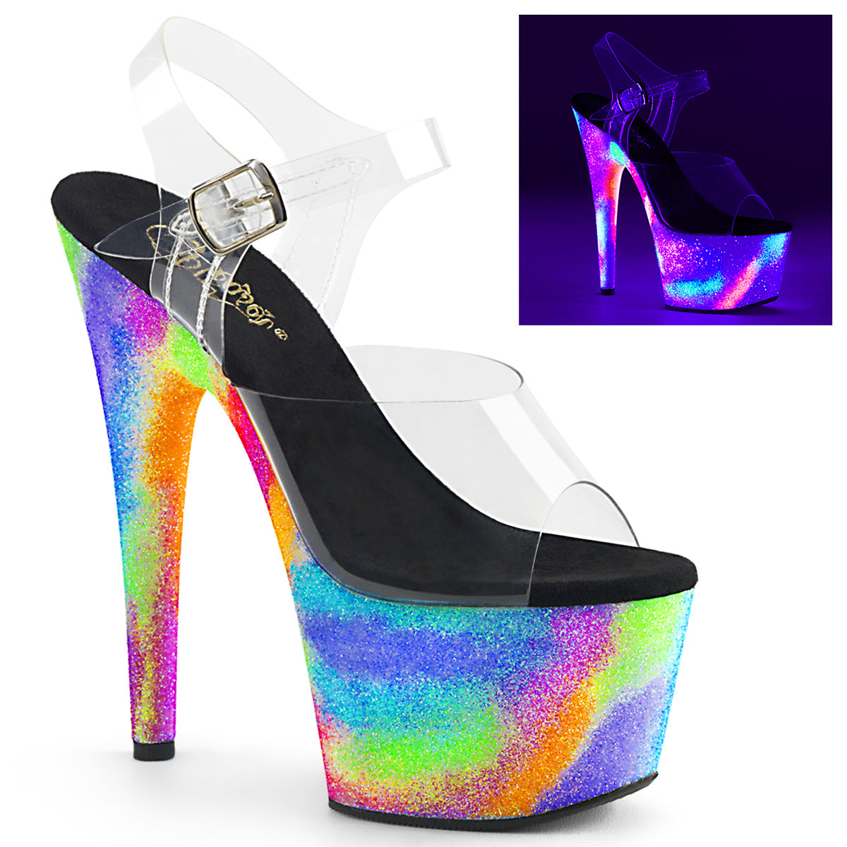 Pleasers Adore-708Gxy - Clr/Neon Galaxy Glitter