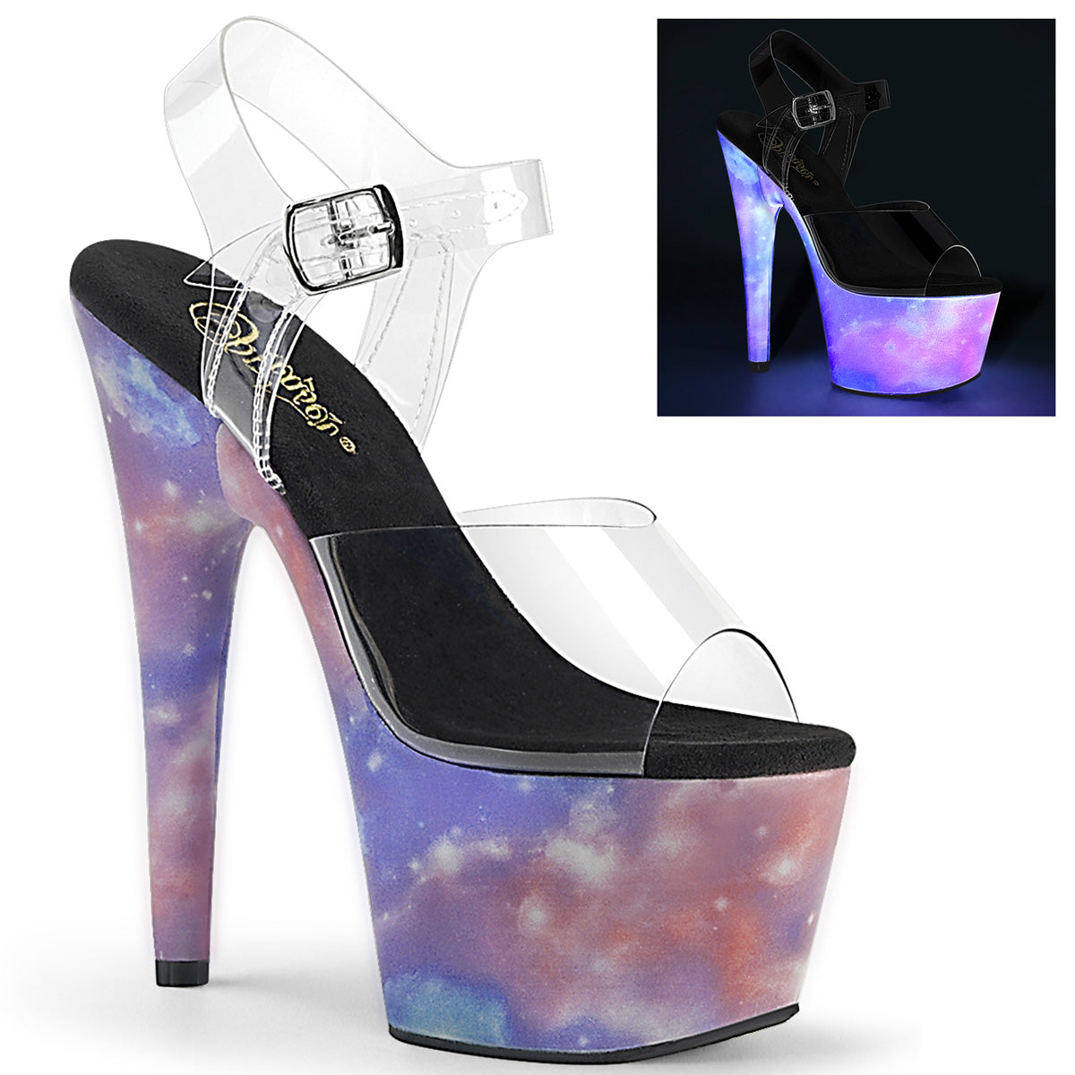 Pleasers Adore-708Refl - Clr/Purple-Blue Reflective