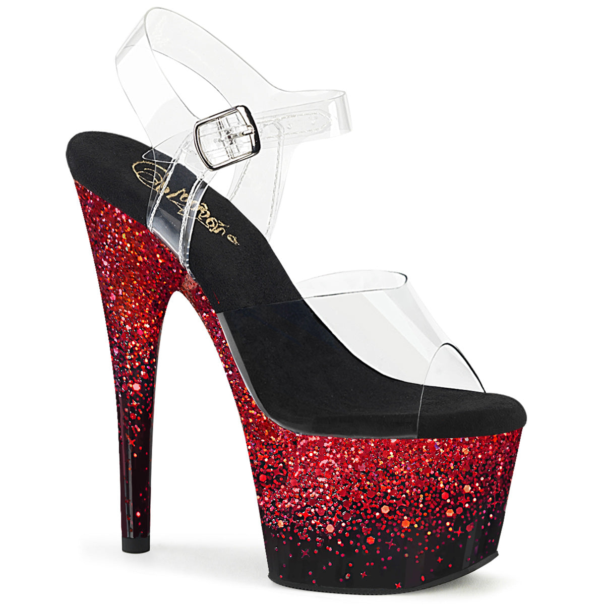 Pleasers Adore-708Ss - Clr/Blk-Red Glitter