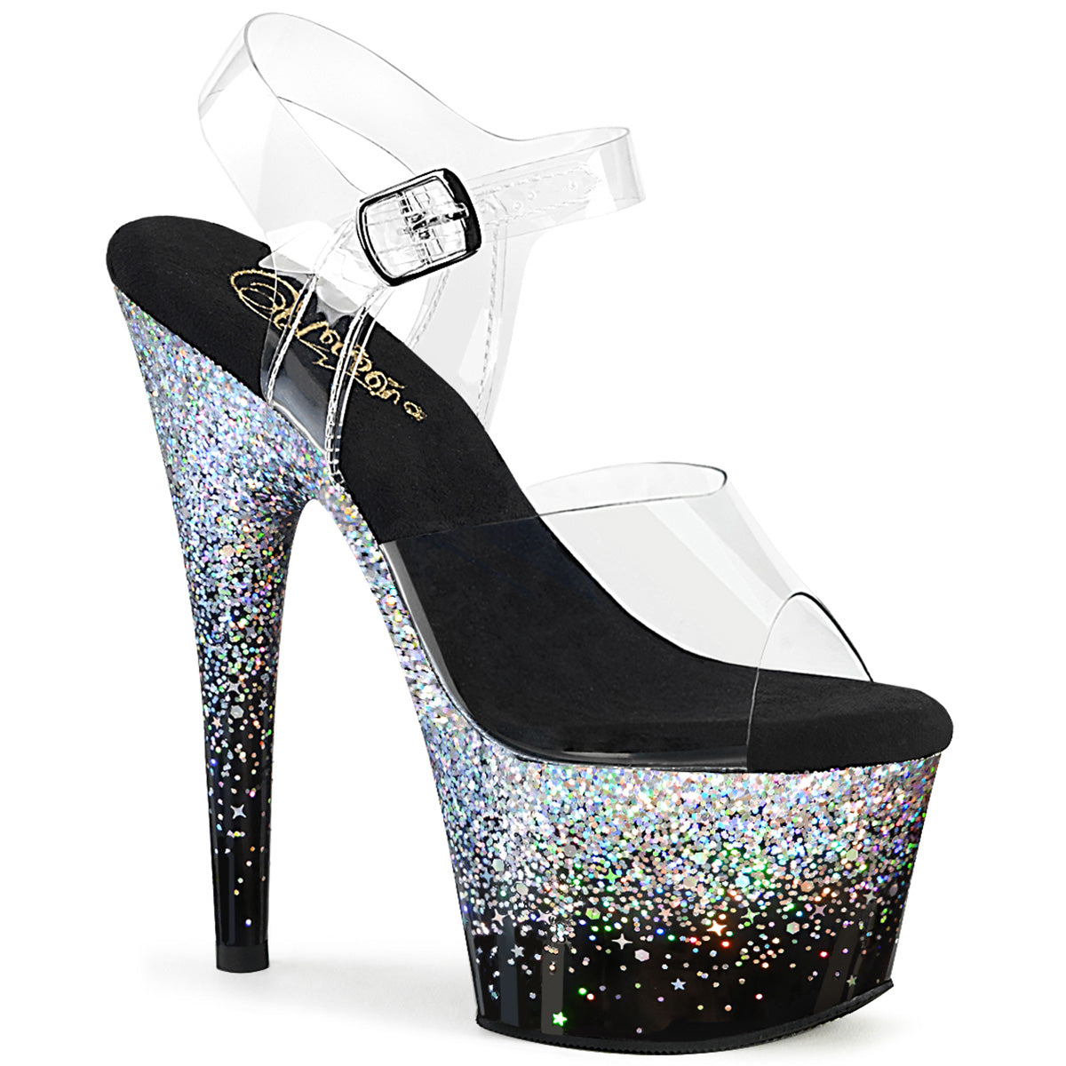 Pleasers Adore-708Ss - Clr/Blk-Slv Multi Glitter