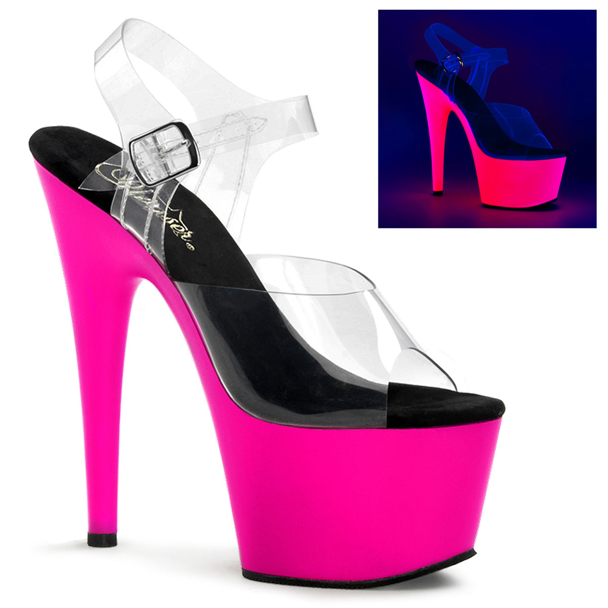 Pleasers Adore-708Uv - Clr/Neon Pink
