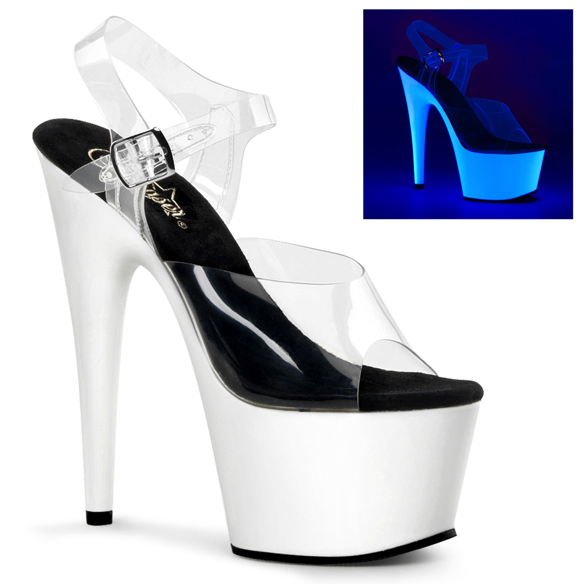 Pleasers Adore-708Uv - Clr/Neon Wht