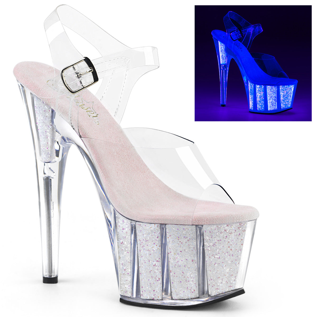 Pleasers Adore-708Uvg - Clr/Neon Opal Glitter