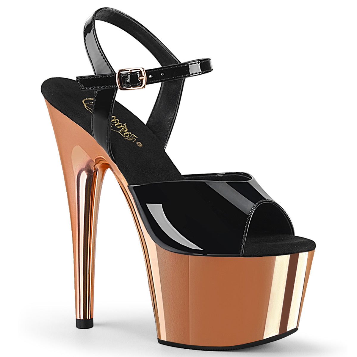 Pleasers Adore-709 - Blk Pat/Rose Gold Chrome