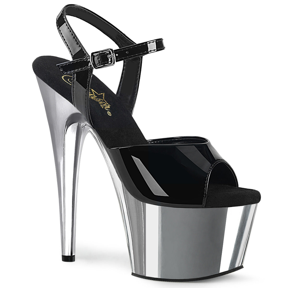 Pleasers Adore-709 - Blk Pat/Slv Chrome