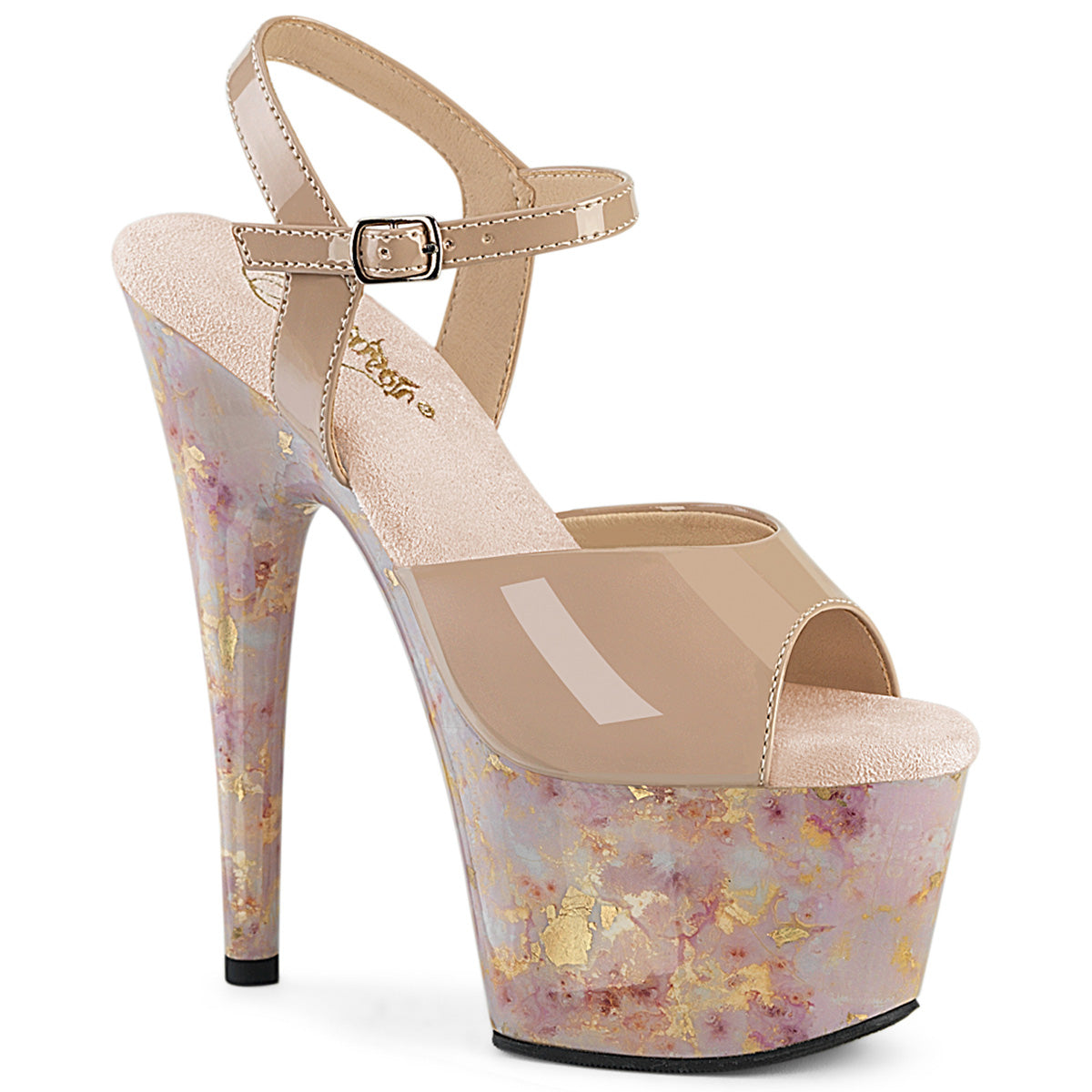 Pleasers Adore-709Mb - Nude Pat/Blush-Gold Marble