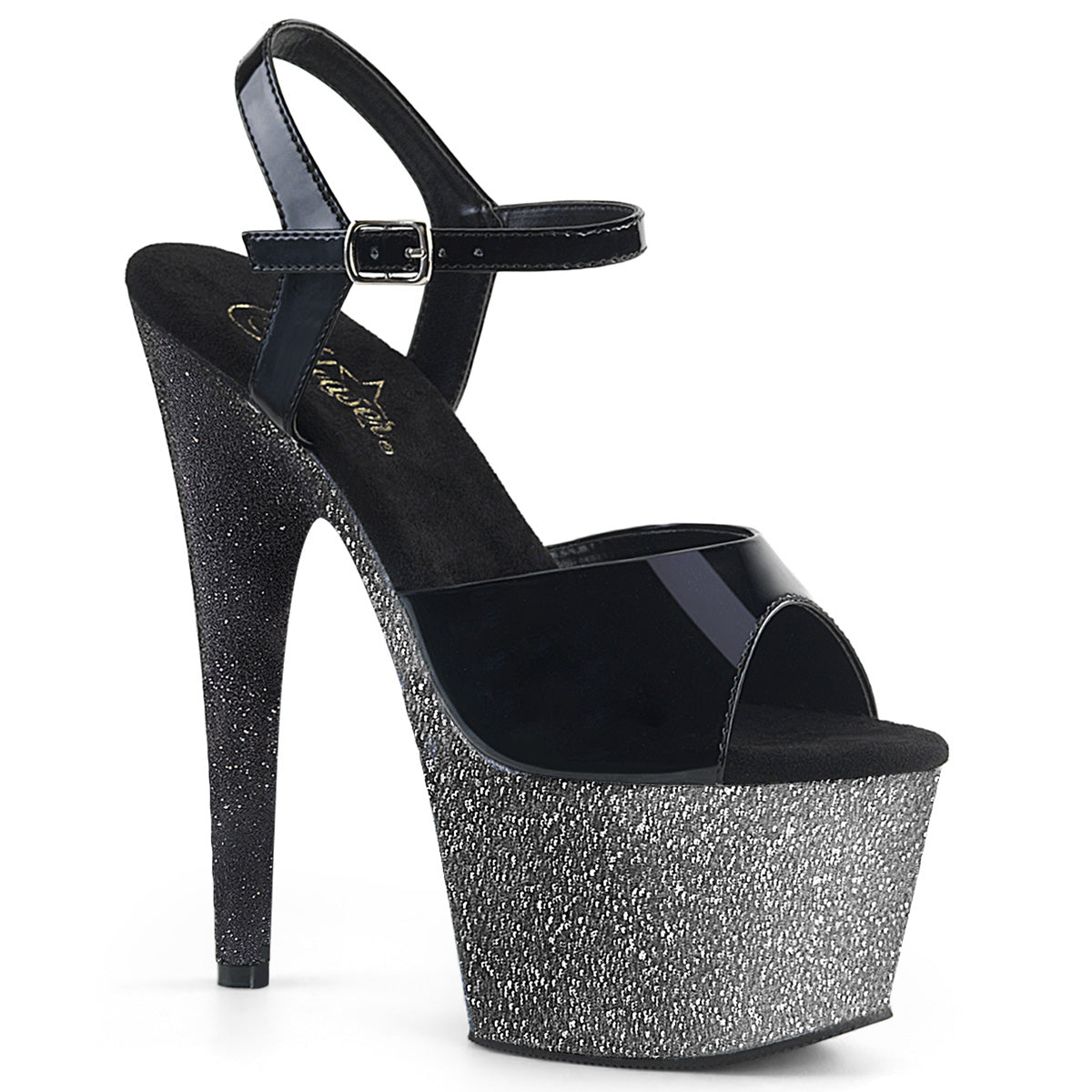 Pleasers Adore-709Ombre - Blk Pat/Slv-Blk Ombre