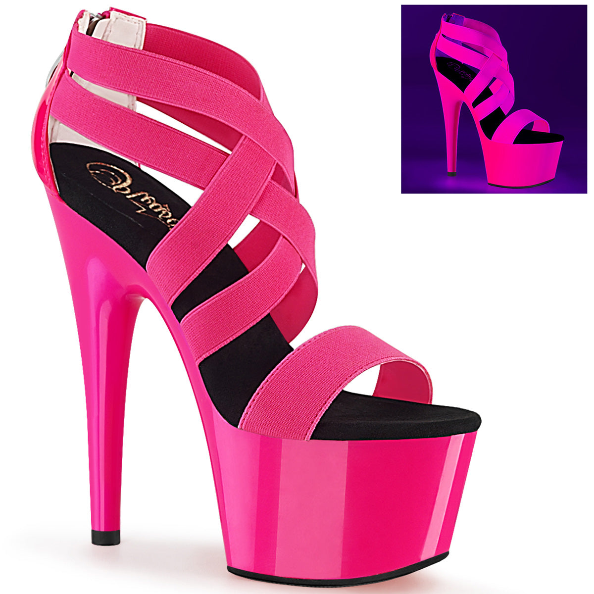 Pleasers Adore-769Uv - Neon H. Pink Elastic Band-Pat/Neon H. Pink