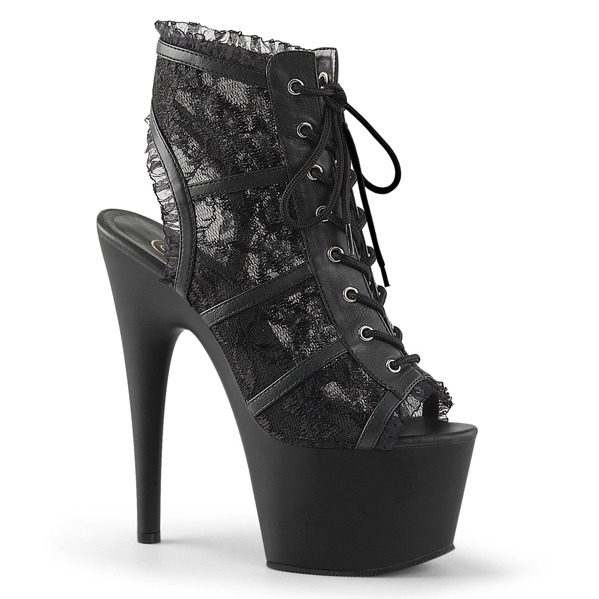 Pleasers Adore-796Lc - Blk Mesh Lace/Blk Matte