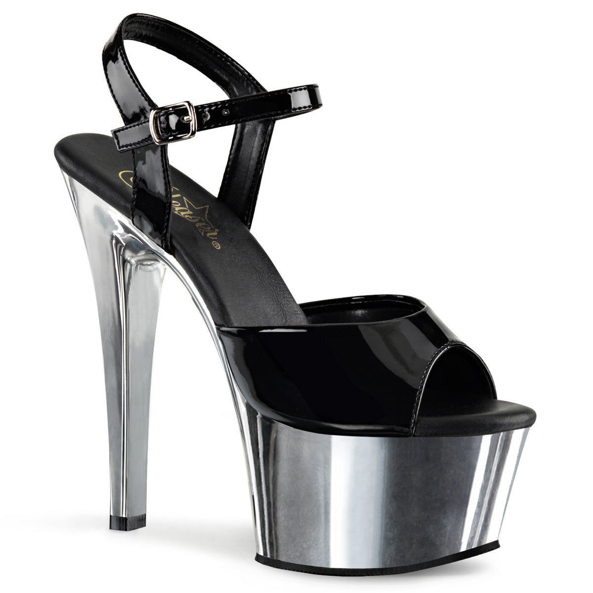 Pleasers Aspire-609 - Blk Pat/Slv Chrome