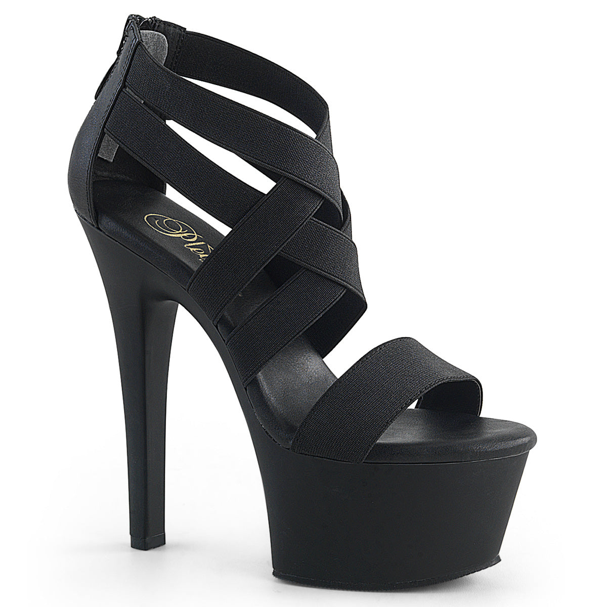 Pleasers Aspire-669 - Blk Elastic Band-Faux Leather/Blk Matte