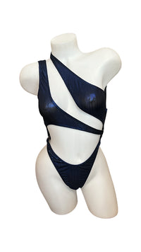 Asymmetrical Bodysuit - Dark Blue Metallic - Model Express VancouverLingerie