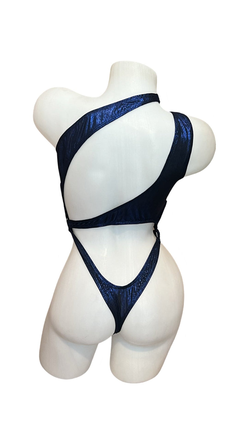 Asymmetrical Bodysuit - Dark Blue Metallic - Model Express VancouverLingerie