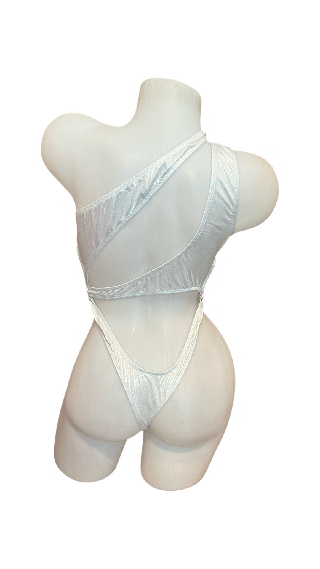 Asymmetrical Bodysuit - White Metallic - Model Express VancouverLingerie