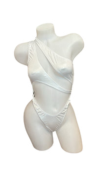 Asymmetrical Bodysuit - White Metallic - Model Express VancouverLingerie