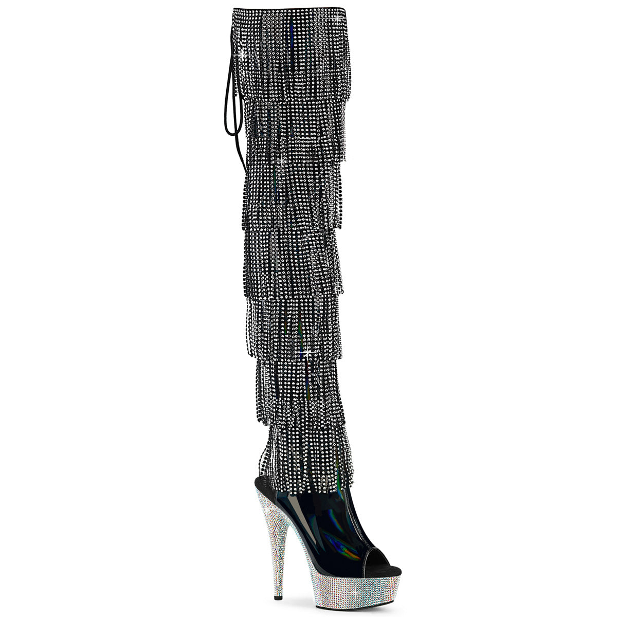 Pleasers Bejeweled-3017Hg-Rsf - Blk Holo Pat/Slv AB RS
