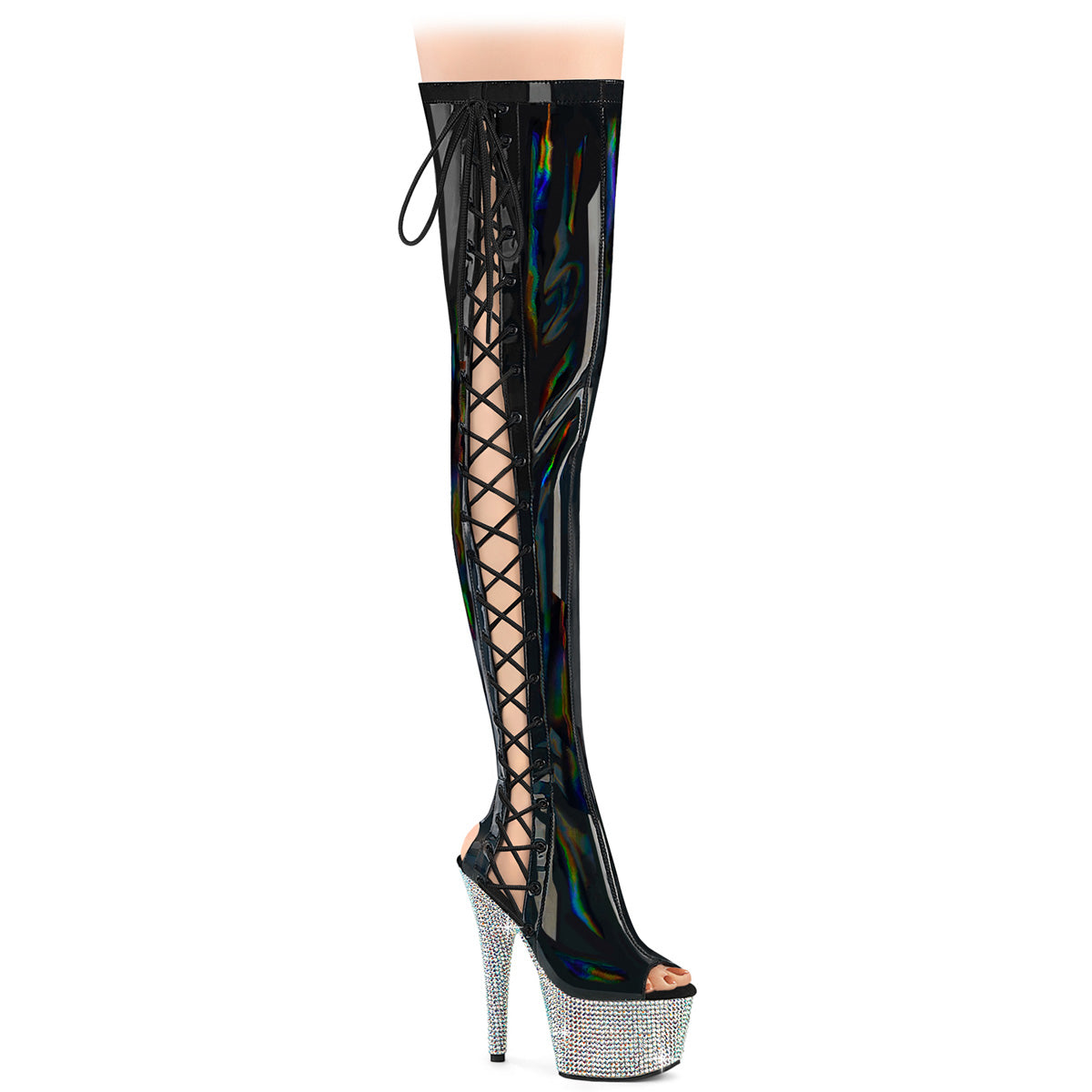Pleasers Bejeweled-3052Hg-7 - Blk Holo Pat/Slv Multi RS