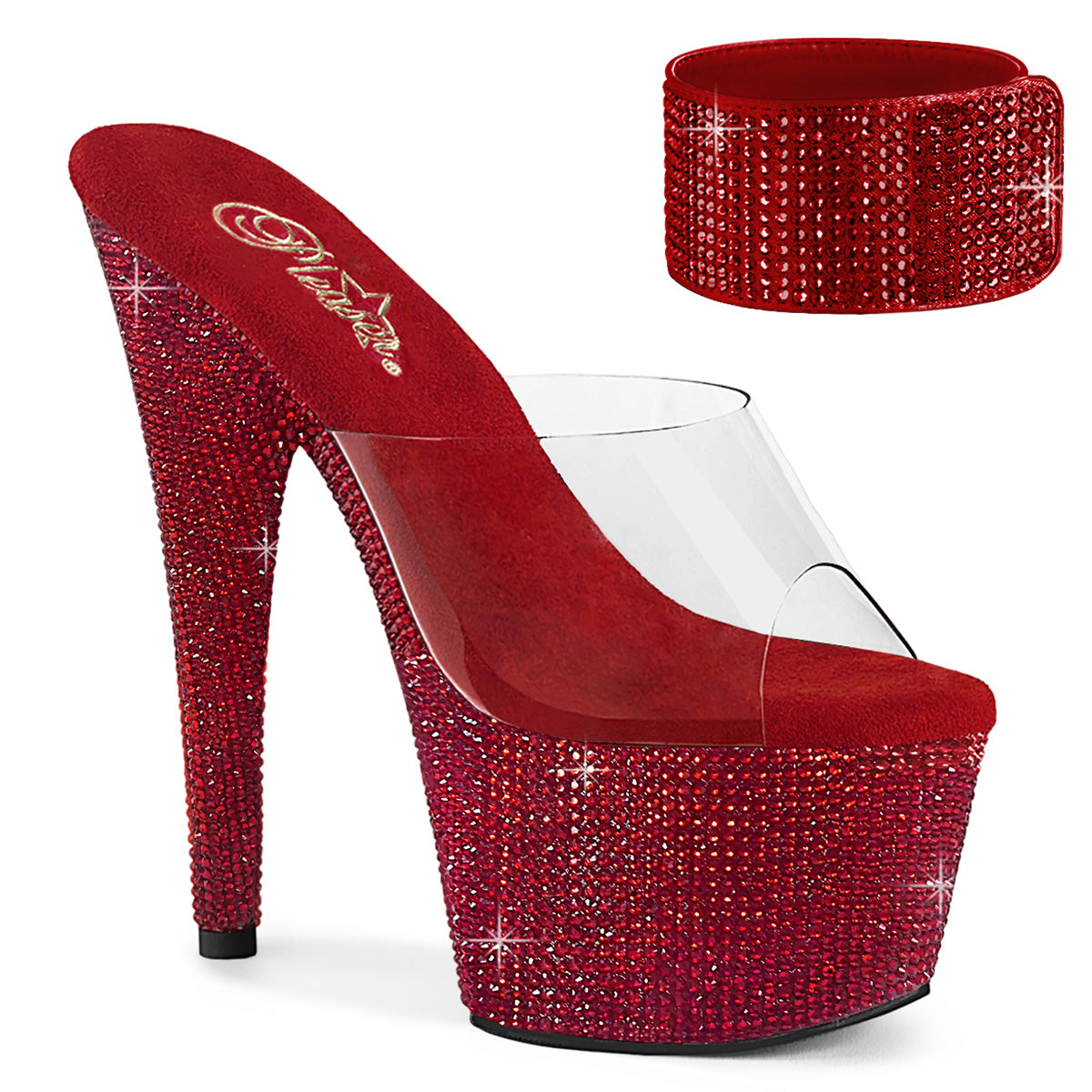 Pleasers Bejeweled-712Rs - Clr/Ruby Red RS