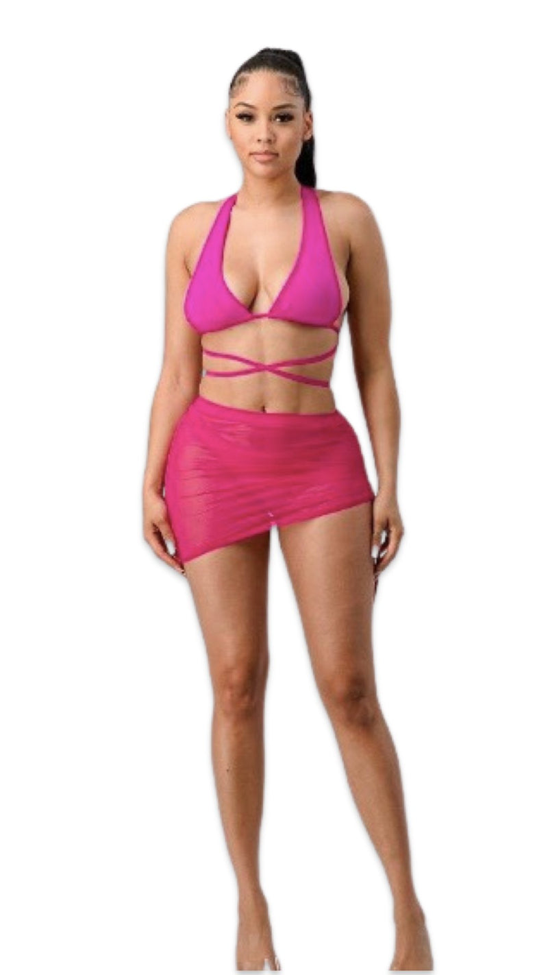 Bikini Set with Skirt Neon Pink - Model Express VancouverLingerie