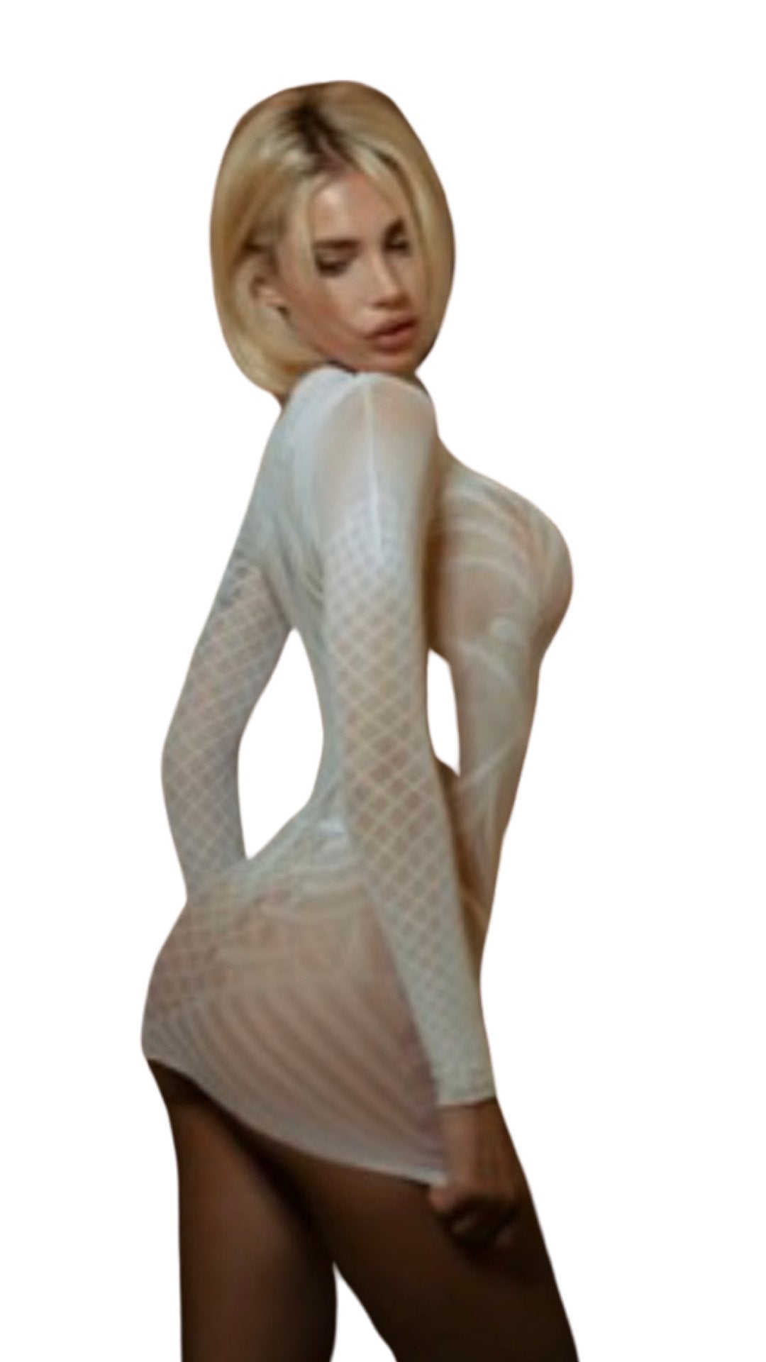 Body Hugging Long Sleeve Dress White - Model Express VancouverLingerie