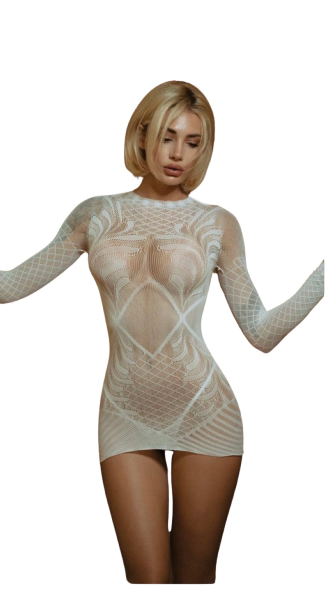 Body Hugging Long Sleeve Dress White - Model Express VancouverLingerie