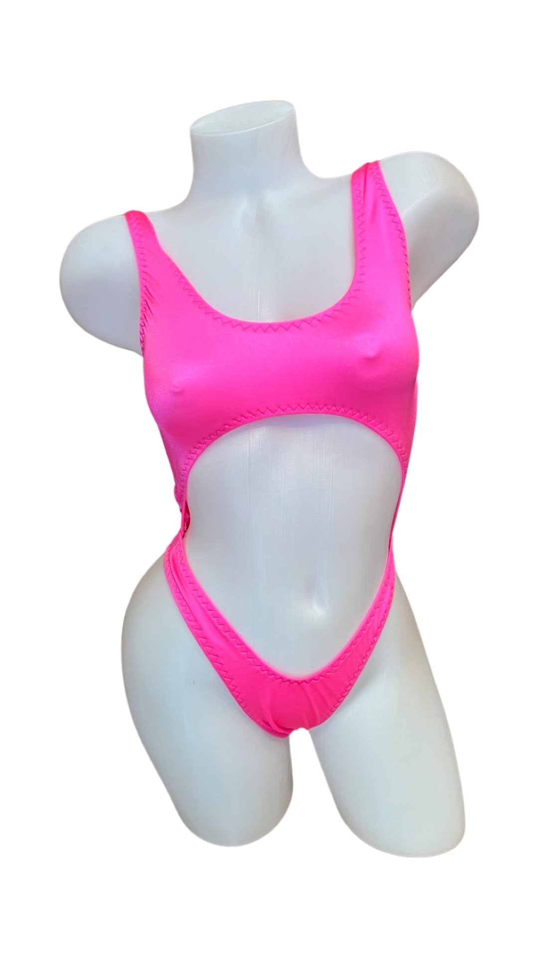 Bralette Top Thong Back Bodysuit Neon Pink - Model Express VancouverBikini