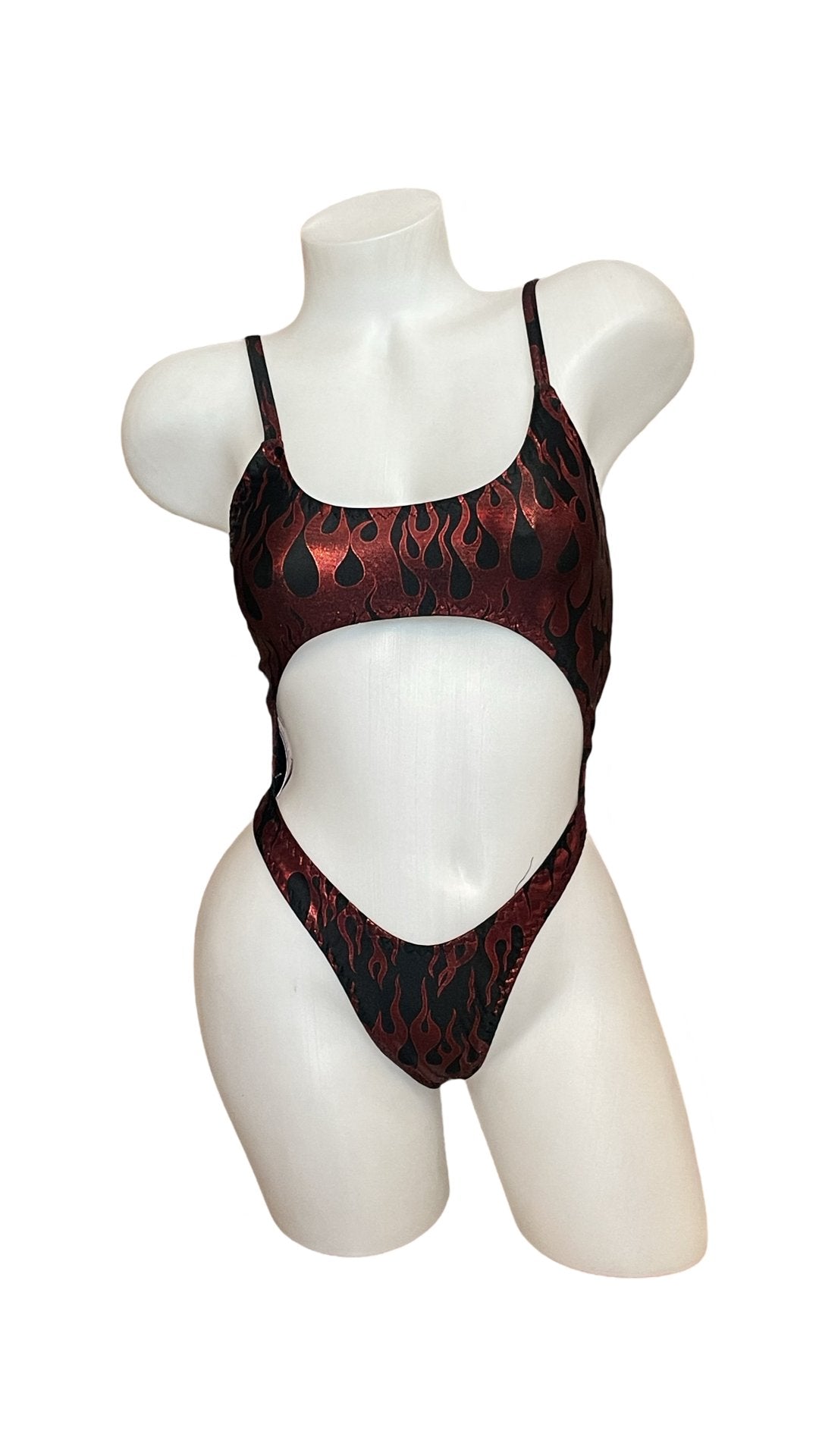 Bralette Top Thong Back Bodysuit Red Flames - Model Express VancouverBikini