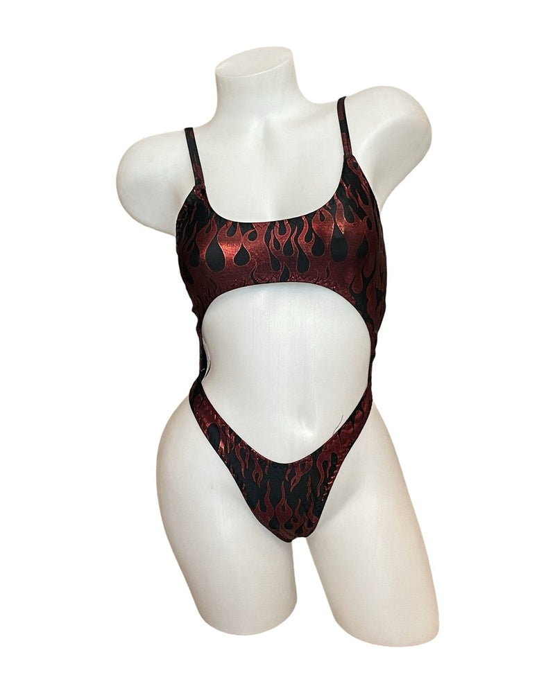 Bralette Top Thong Back Bodysuit Red Flames - Model Express Vancouver