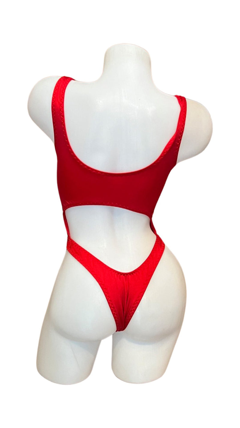 Bralette Top Thong Back Bodysuit Red - Model Express VancouverBikini