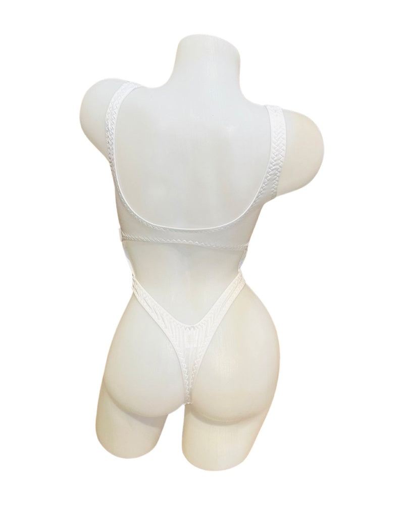 Bralette Top Thong Back Bodysuit White - Model Express Vancouver
