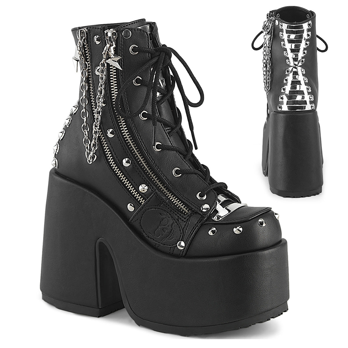 Demonia Camel-208 - Blk Vegan Leather