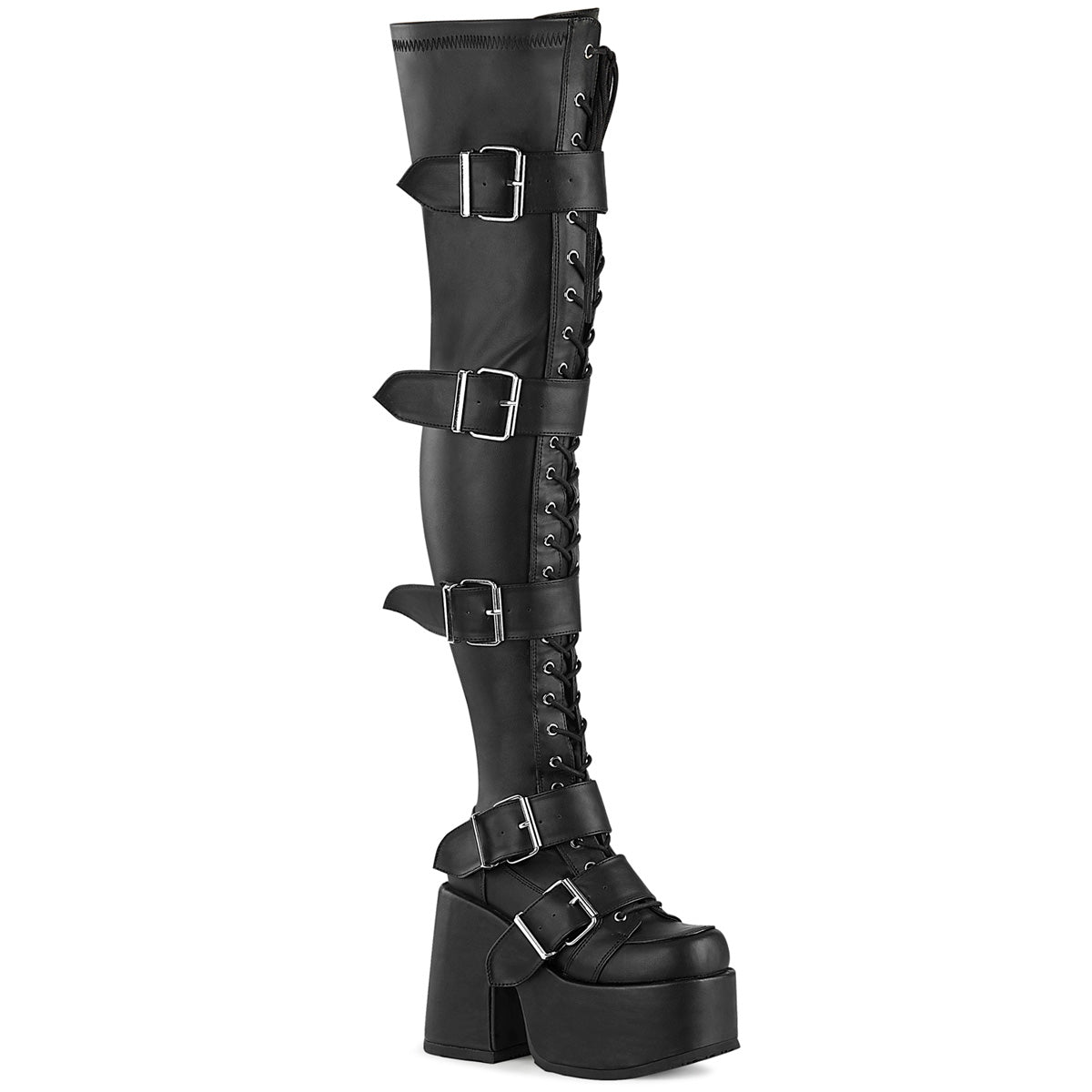 Demonia Camel-305 - Blk Stretch Vegan Leather