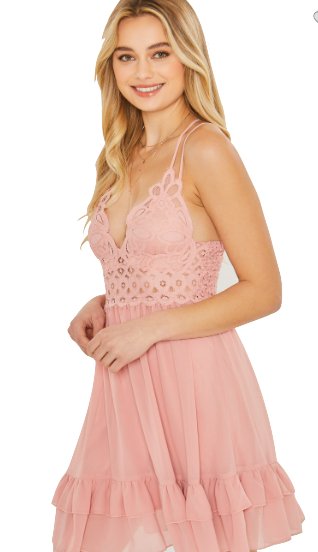 Cami Lace Trim Dress - Pink - Model Express VancouverClothing