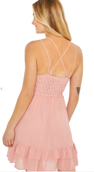 Cami Lace Trim Dress - Pink - Model Express VancouverClothing