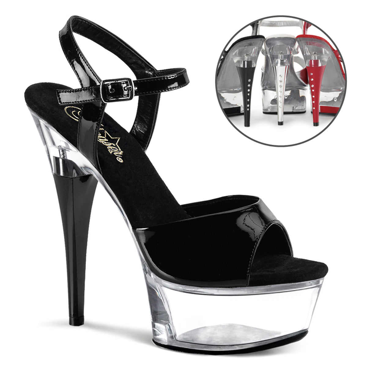 Pleasers Captiva-609 - Blk Pat/Clr