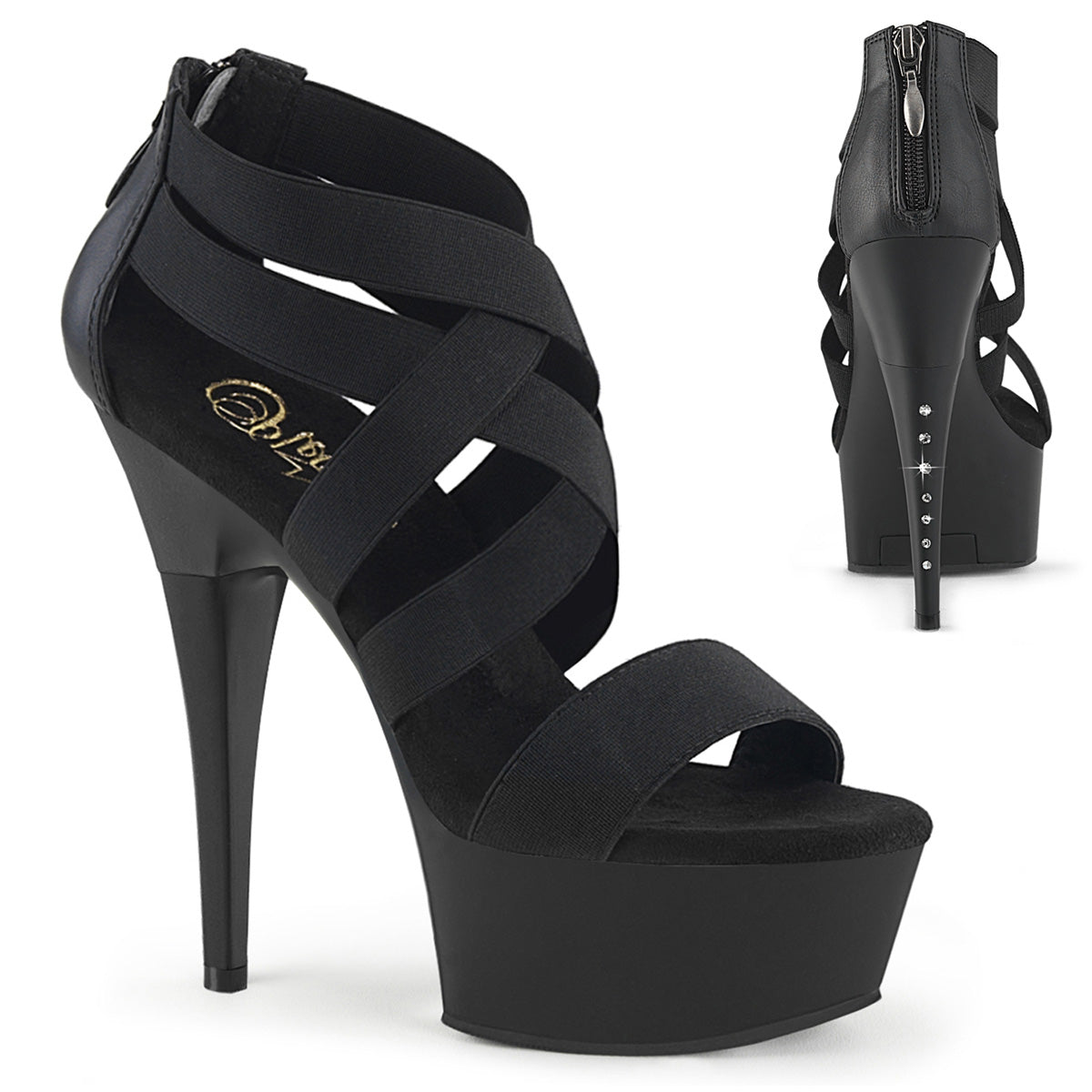 Pleasers Captiva-669 - Blk Elastic Band-Faux Leather/Blk Matte