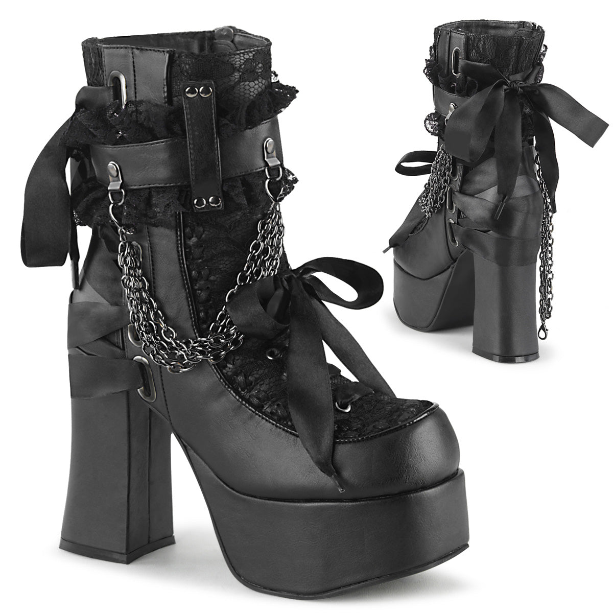 Demonia Charade-110 - Blk Vegan Leather-Lace Overlay