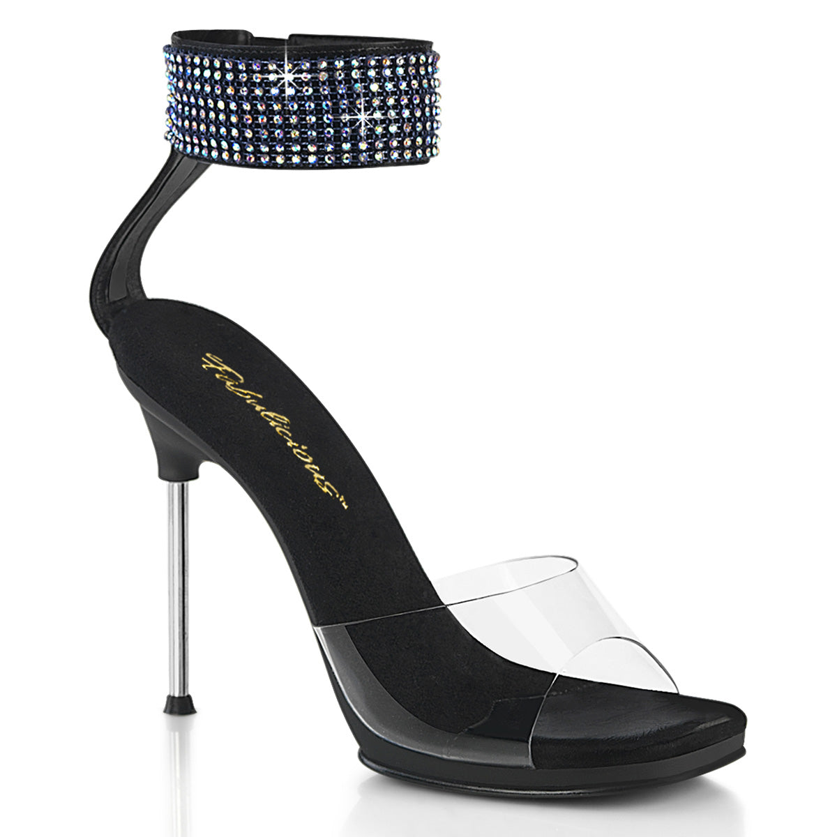 Fabulicious Chic-42 - Clr-Blk Faux Leather-AB RS/Blk