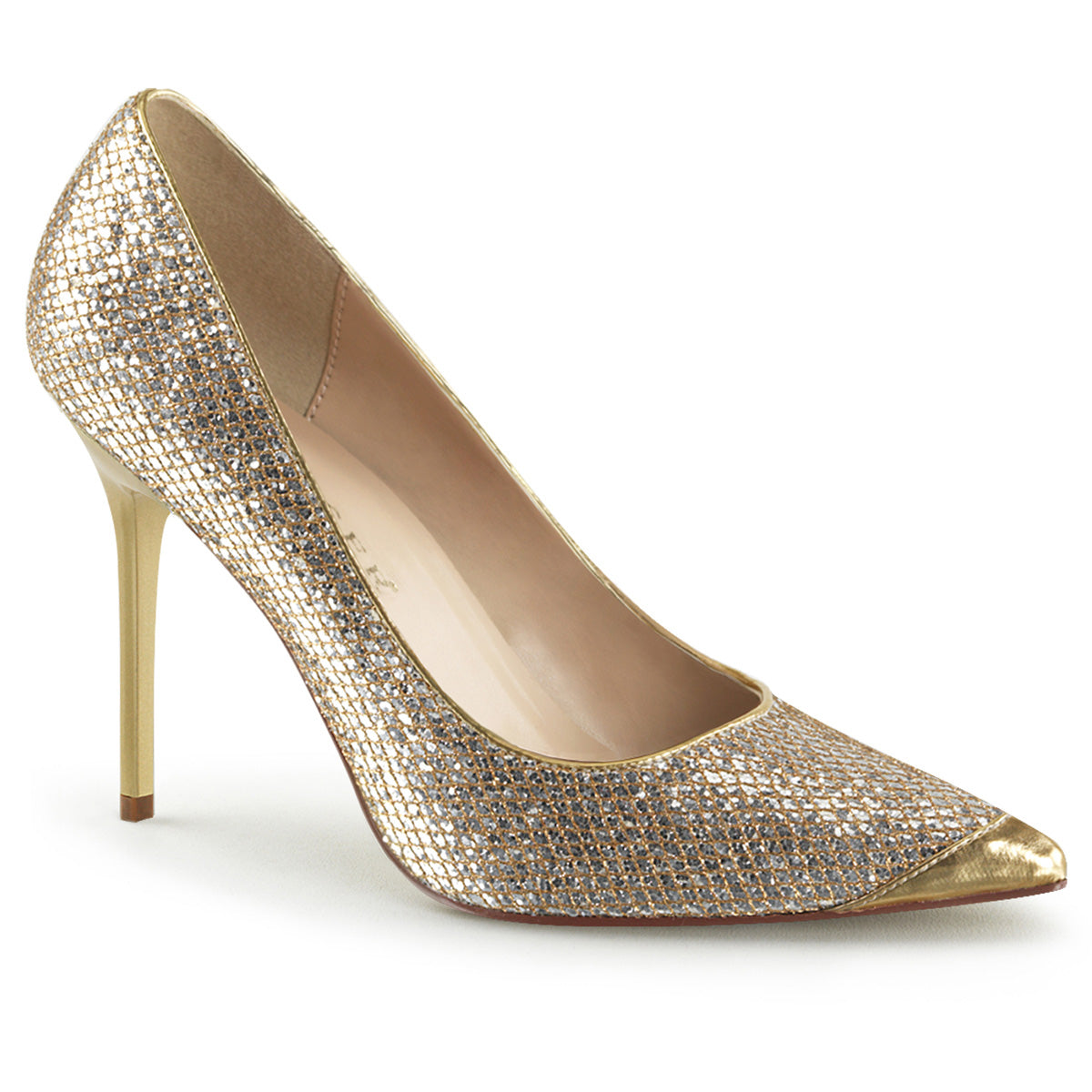 Pleasers Classique-20 - Gold Glittery Lame Pu