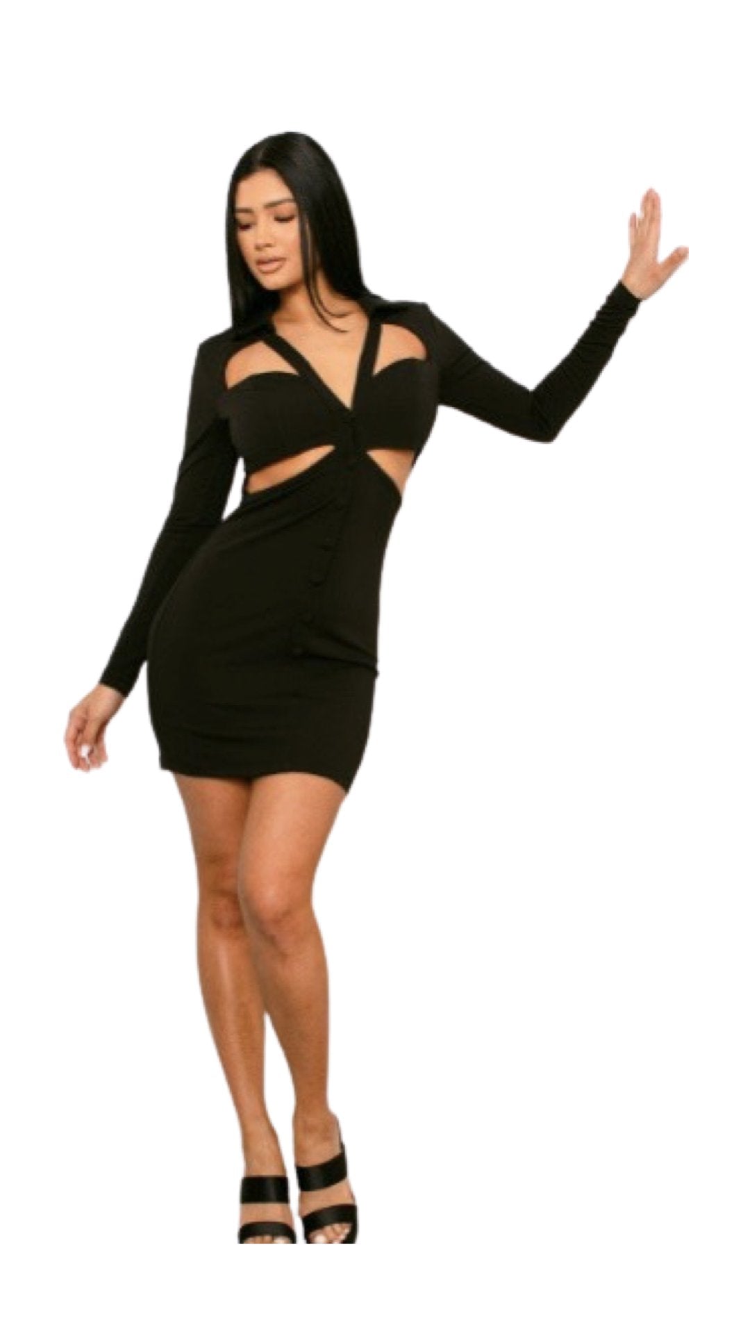 Collar Cut Out Mini Dress Black - Model Express VancouverClothing