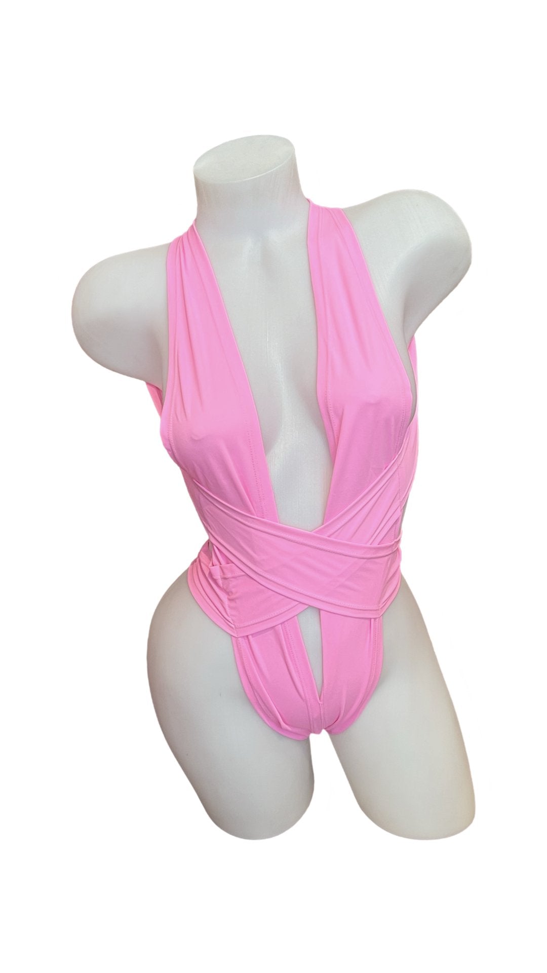 Criss Cross Bodysuit Baby Pink - Model Express VancouverBikini