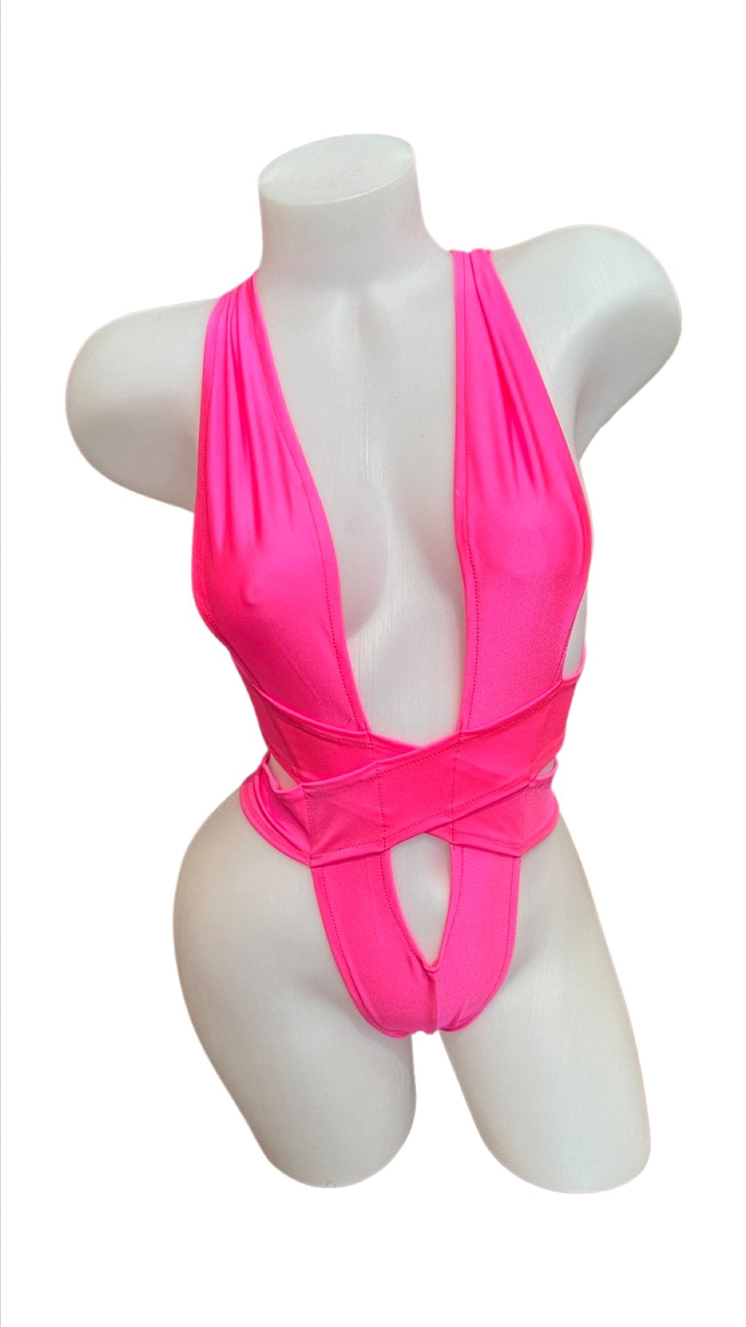 Criss Cross Bodysuit Hot Pink - Model Express VancouverBikini